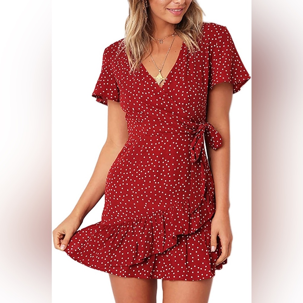 Short sleeve v neck wrap dress